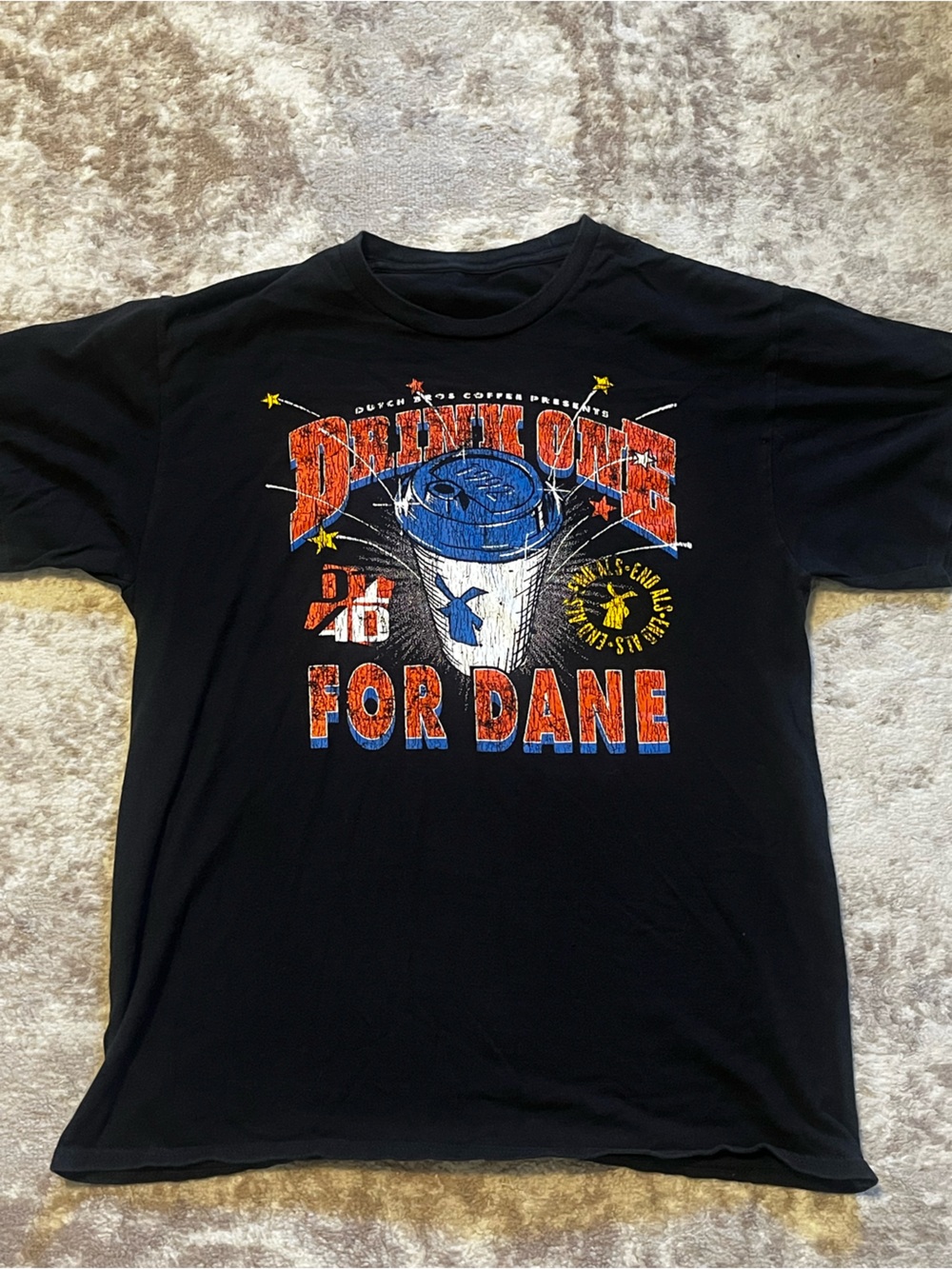 Dutch Bros Coffee Drink One For Dane Mens Large Black Graphic ALS Awareness Tee